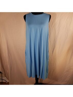 Time and Tru Light Blue Sleeveless Swing Dress with Pockets - L